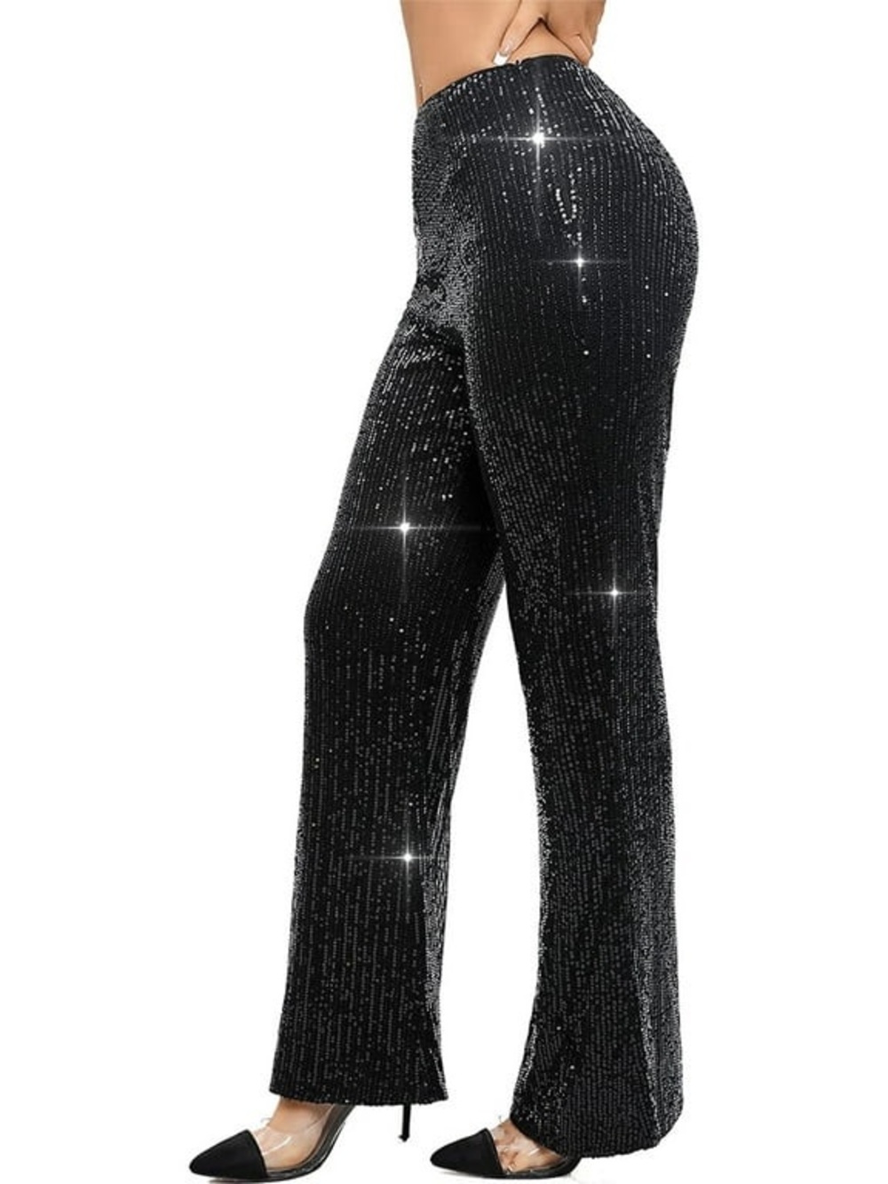 CeCe Black Sequin High Waisted Pants